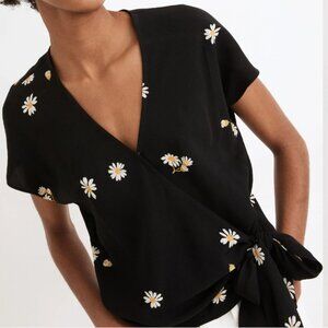 Madewell Sash-Tie Wrap Top in Lazy Daisies